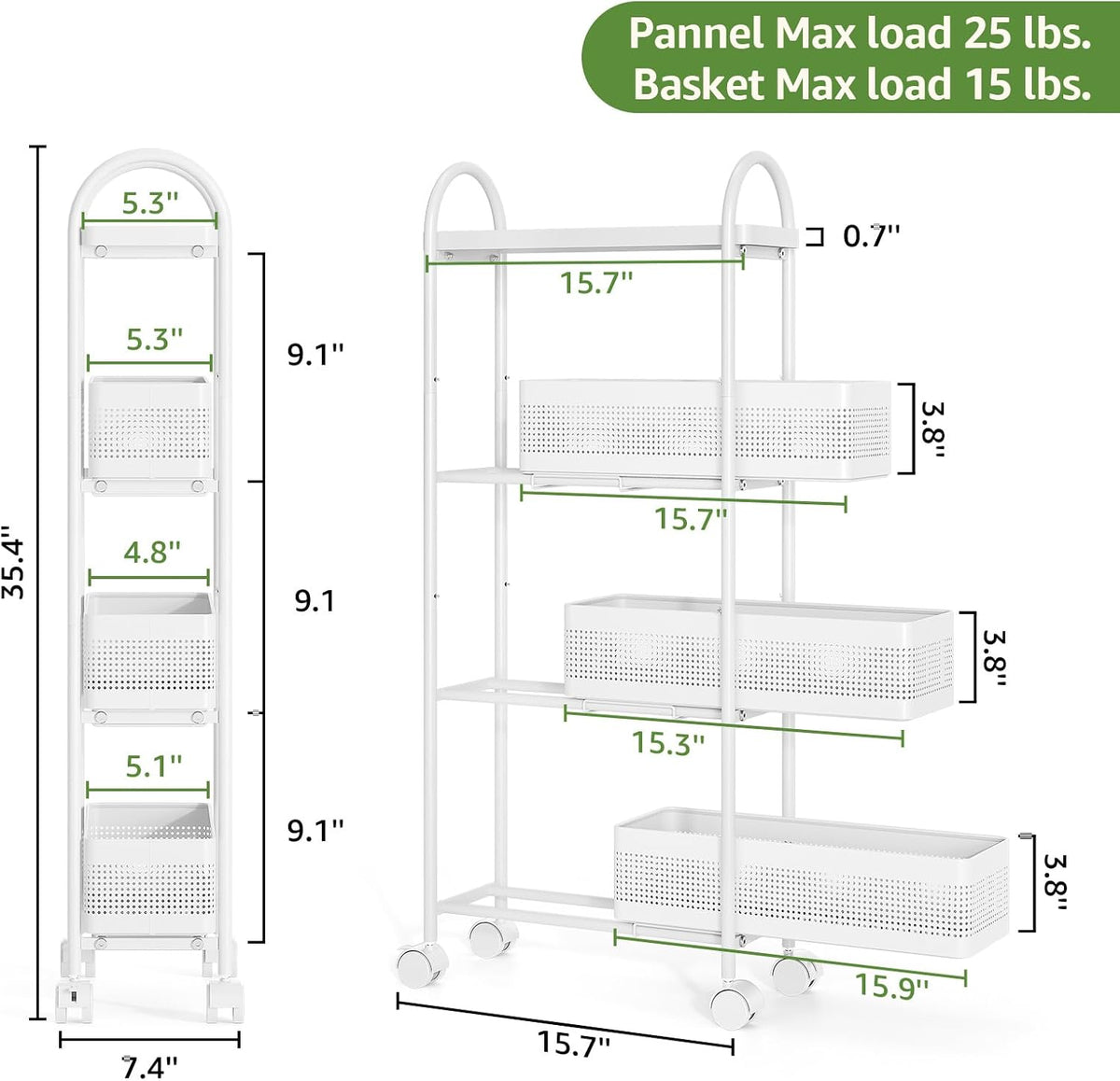 KINGRACK 4 Tier Slim Rolling Cart with Drawer, Metal Utility Storage Cart