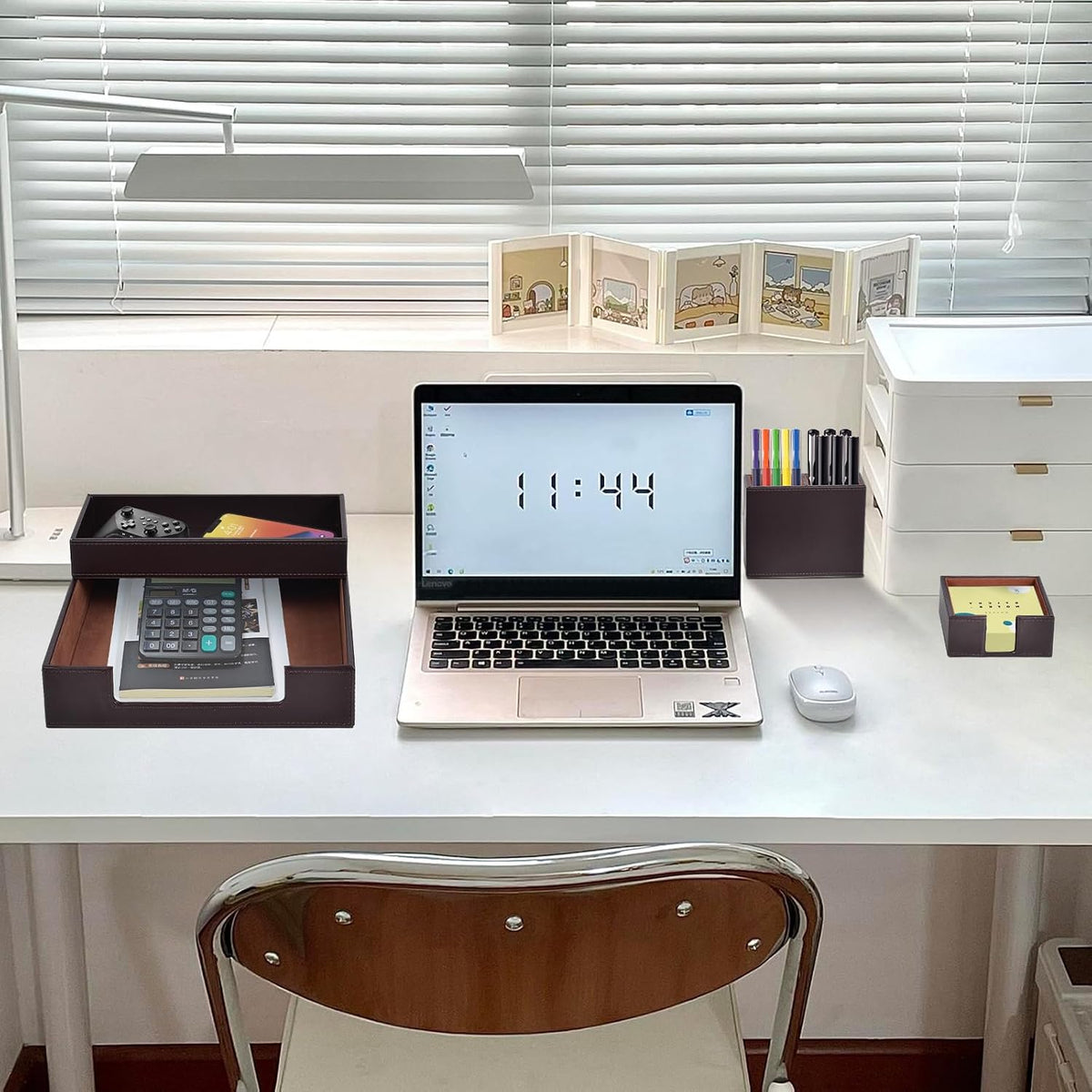 4 Pack Leather Office Supplies/Desk Organizer for Letter Paper Tray,Sticky No...
