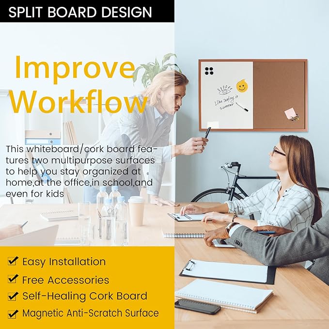 Combination Writeboard 36"x 24" Magnetic Whiteboard & Cork Board Dry Erase - Image 5