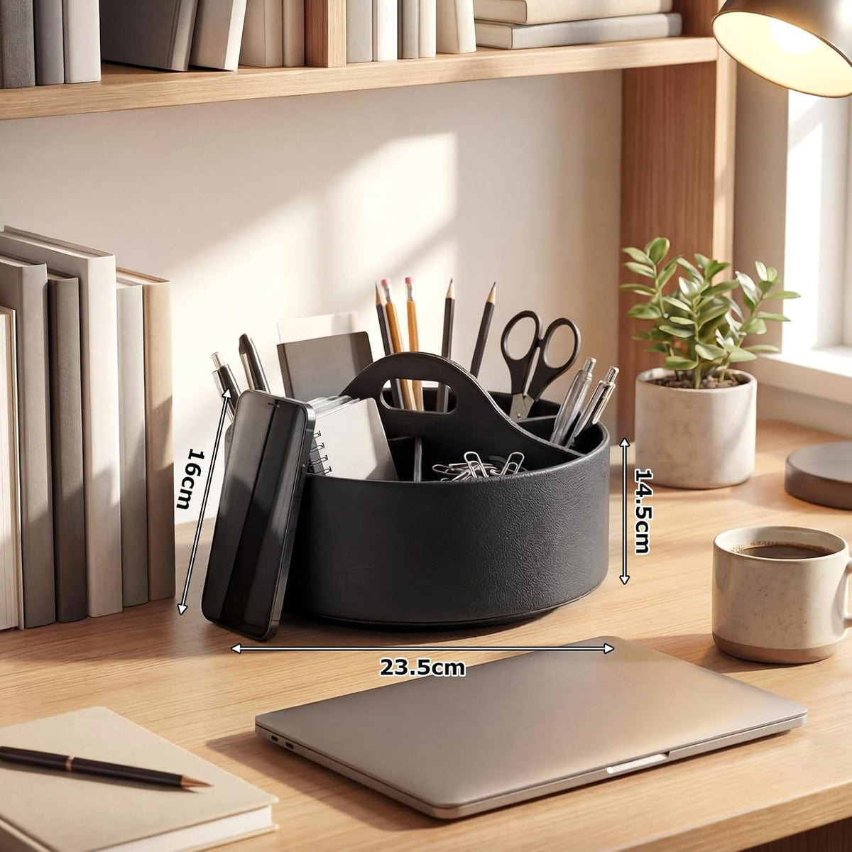 Aesthetic PU Leather Rotating Desk Storage Organizer, Black