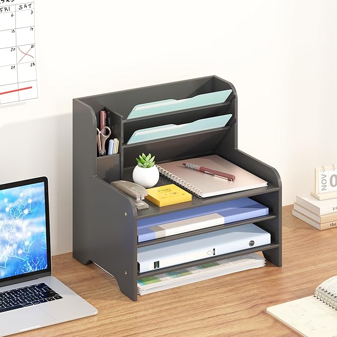 Wisuce Essentials Bamboo Desk Organizer Mail Holder Countertop Letter Tray File - Image 6