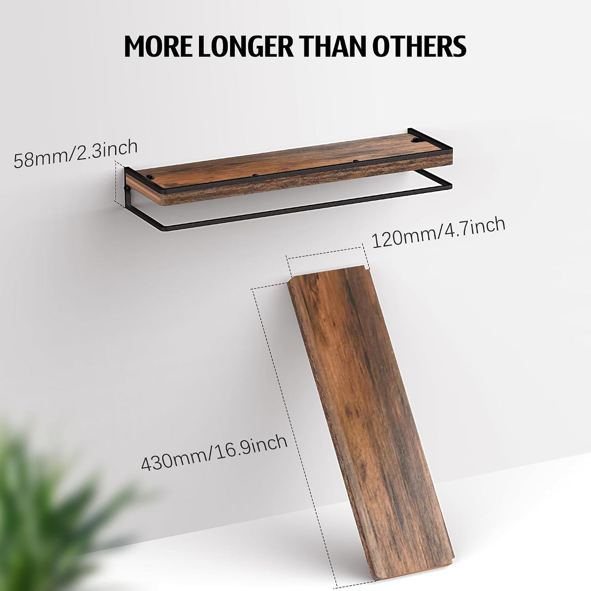 Meangood Rustic Brown Floating Shelves for Wall 17" Bathroom Shelf Set of 2