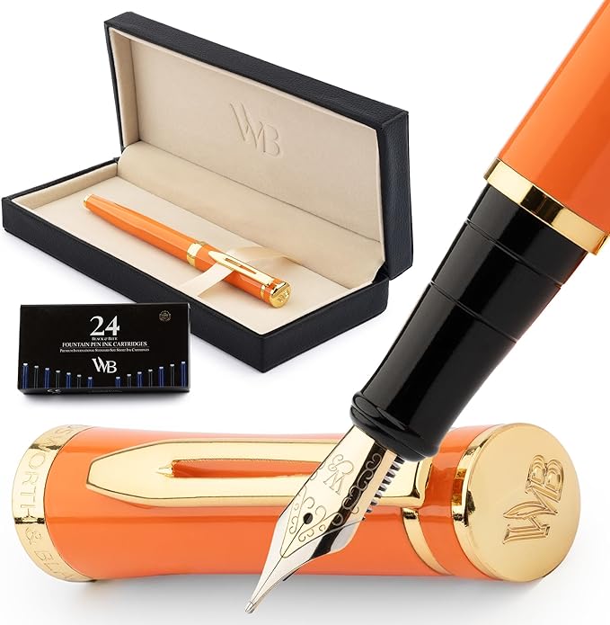Wordsworth & Black Fountain Pen Set, 18K Gilded Medium Nib, Includes 24 Pack by WordsworthBlack