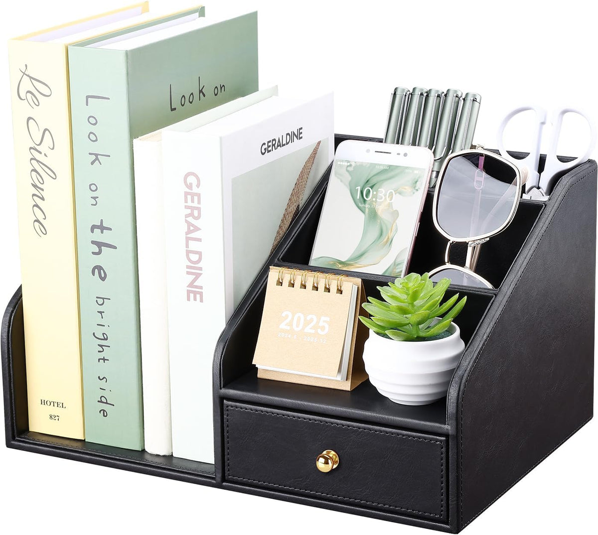GORESE PU Leather Desk Organizer, File Organizer with Drawer and 4 Compartmen...