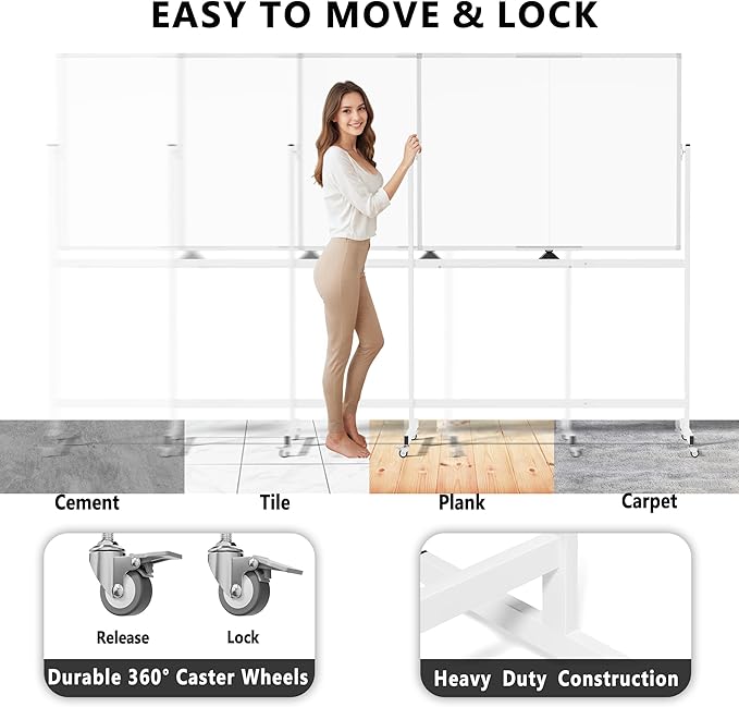 Neatsure Large Rolling Whiteboard on Wheels - Image 4