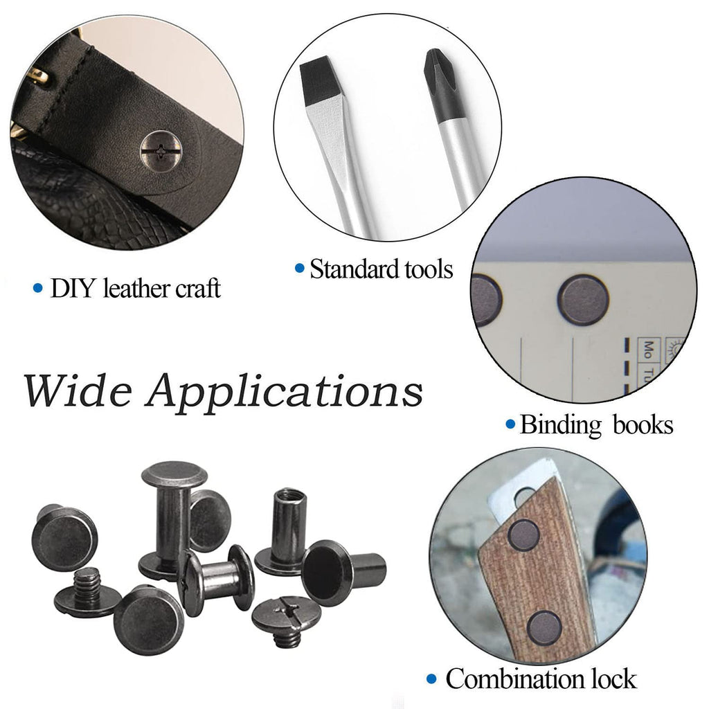 50 Sets Chicago Screws Carbon Steel Binding Screws Rivet Book Binding DIY Leather Craft Assembly Bolt M5*7mm Black