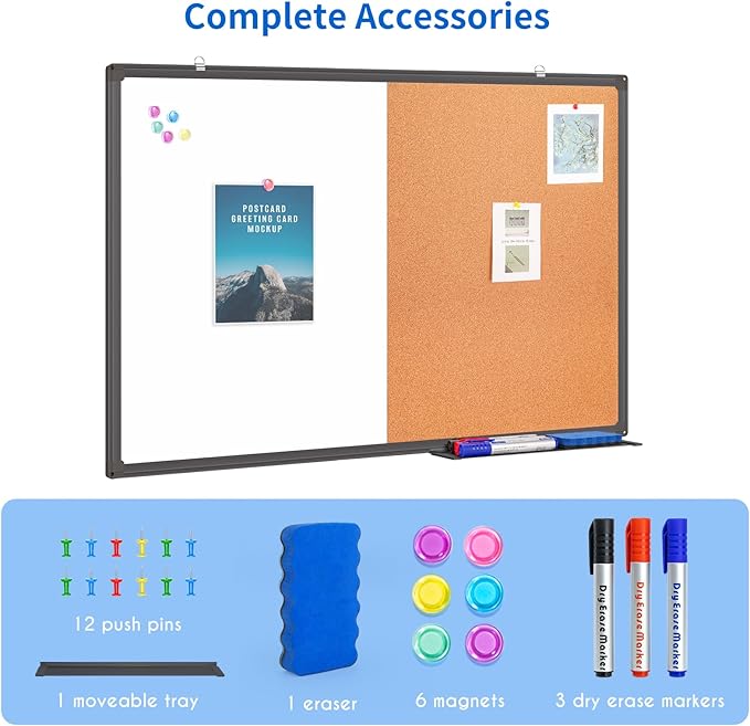 Magnetic White Board and Cork Board Combo, 24 X 18 inches Whiteboard Bulletin - Image 4