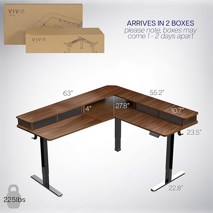 VIVO Electric 2-Tier Corner L-Shaped 63 x 55 inch Standing Desk, Height - Image 6