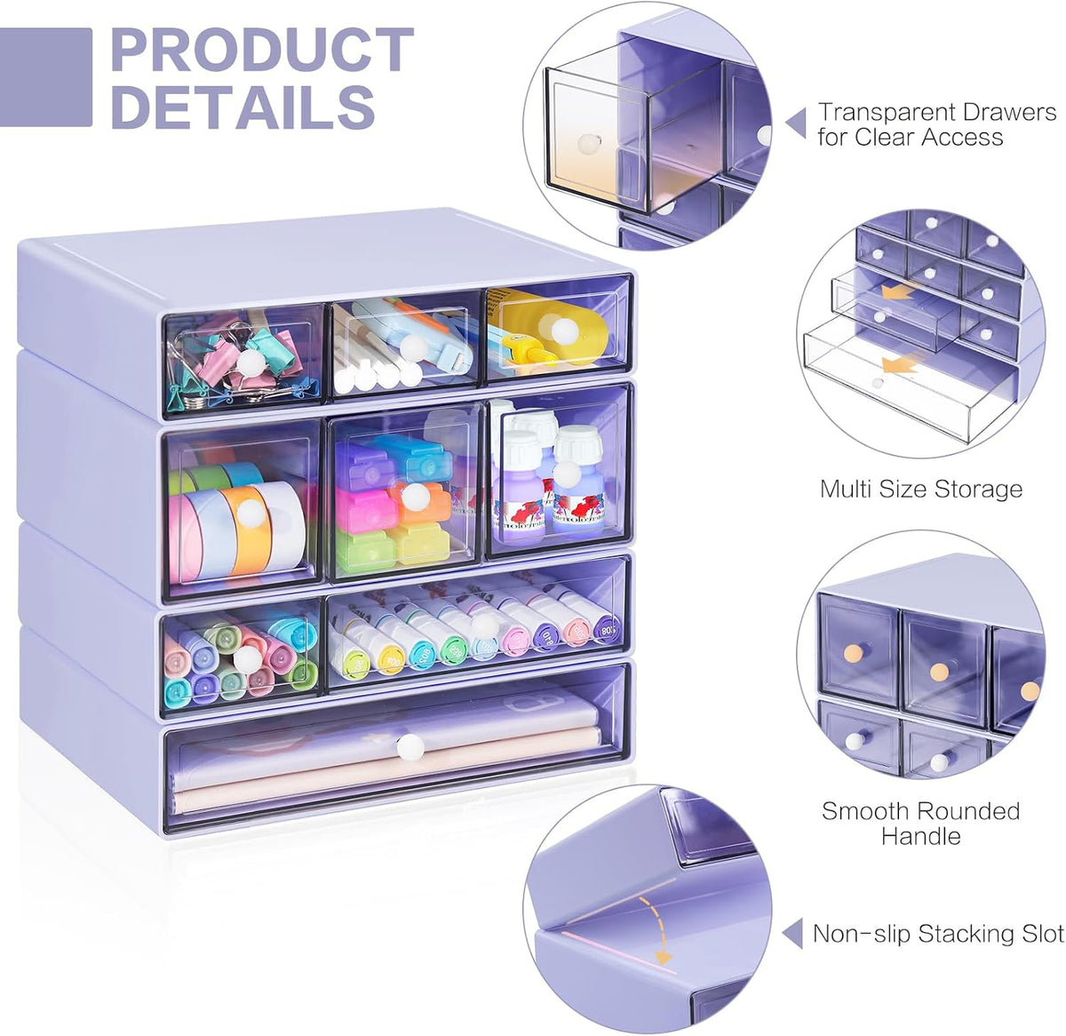 Desk Storage Organizer with 9 Drawers, 4 Tiers Stackable Desktop Craft Storag...