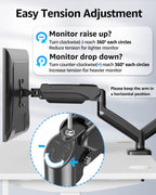 mountup dual monitor stand for desk, monitor arms, close-up detail