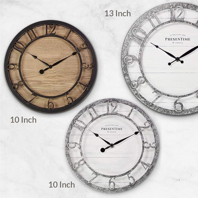 Presentime & Co 10" Farmhouse Series Wall Clock, Quartz Movement, Shiplap Style - Image 5