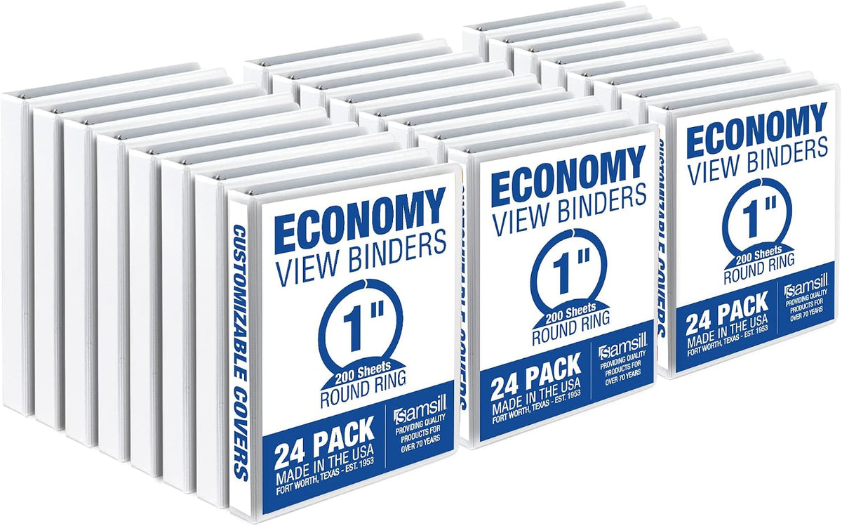 Samsill 1 Inch 3 Ring Binders, Made in USA, Economy Round Ring, 200 Sheet