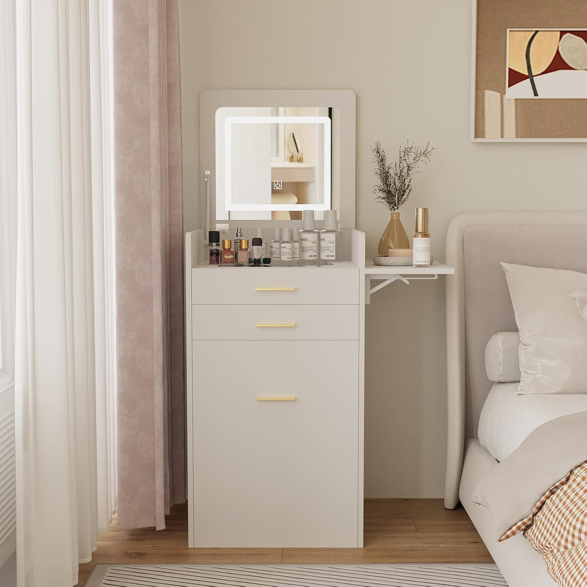 ARTETHYS Small White Makeup Vanity Desk with Flip-top Mirror for Bedroom