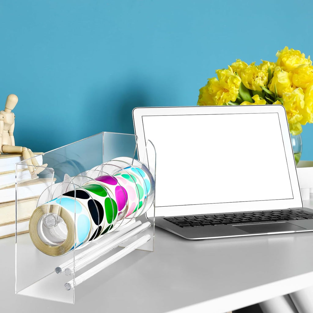 qilery sticker holder organizer dispenser acrylic roll label,7 on a desk or shelf