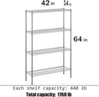 Regal Altair 14" Deep x 42" Wide x 64" Height Wire Shelving Kit | 4-Tier | NSF - Image 3