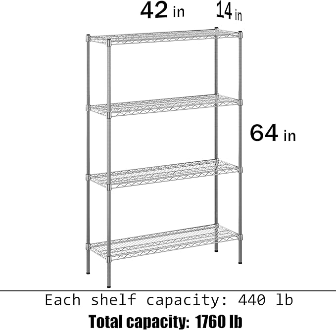 Regal Altair 14" Deep x 42" Wide x 64" Height Wire Shelving Kit | 4-Tier | NSF - Image 3