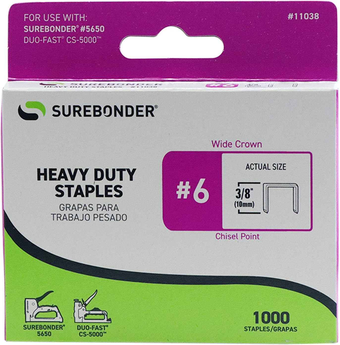 Surebonder 11038 Heavy Duty Duo-Fast Type, 3/8-Inch Leg Length, .485-Inch Crown Staple, 1000 Count