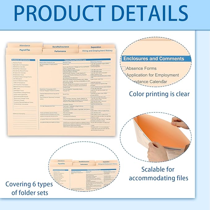 25 Set Employee Personnel File Folders Bulk 6 Folders Expanded Employee Record - Image 3