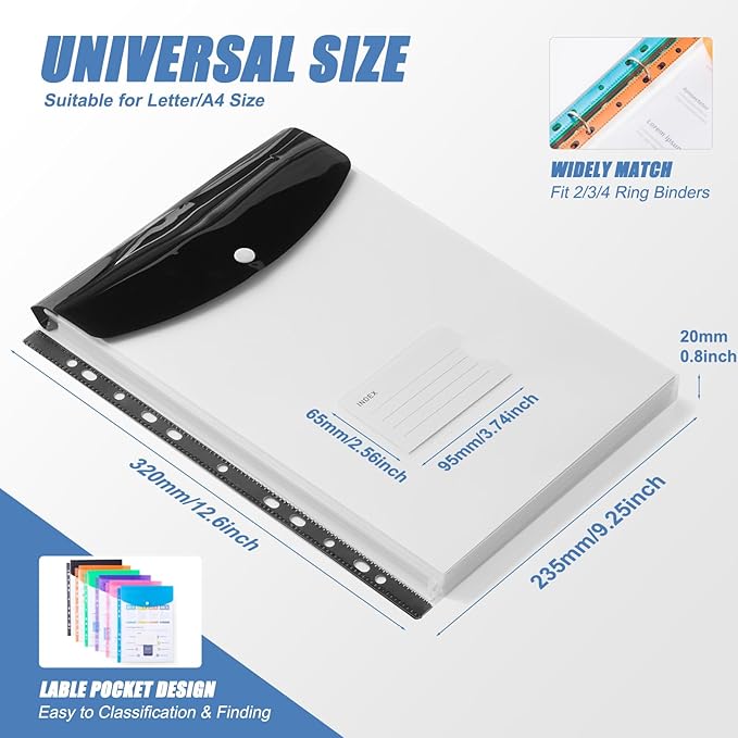 Binder Pocket Organizer Folders, 12 Pack Expandable Files Bag Plastic Envelopes - Image 3