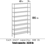 Regal Altair 14" Deep x 48" Wide x 86" Height Wire Shelving Kit | 8-Tier | NSF - Image 3