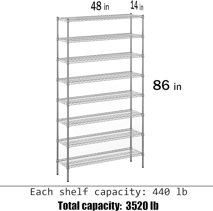 Regal Altair 14" Deep x 48" Wide x 86" Height Wire Shelving Kit | 8-Tier | NSF - Image 3