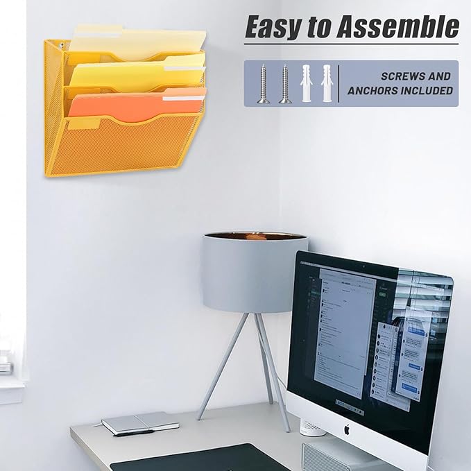 EASEPRES 3 Pocket Mesh Hanging Wall File Organizer, Wall Mounted Mail Paper - Image 6