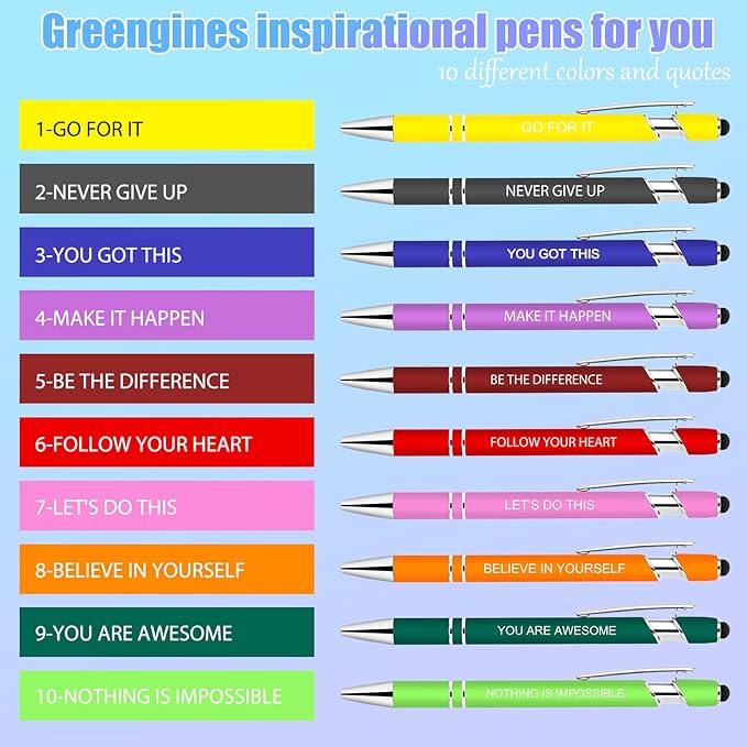 Greengines 10 Pcs Inspirational Pens Bulk, Motivational Ballpoint Pen - Image 4