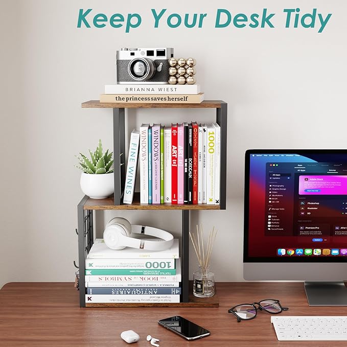 Vfelf Desktop Bookshelf, 3-Tier Desk Organizer Shelf - Image 5