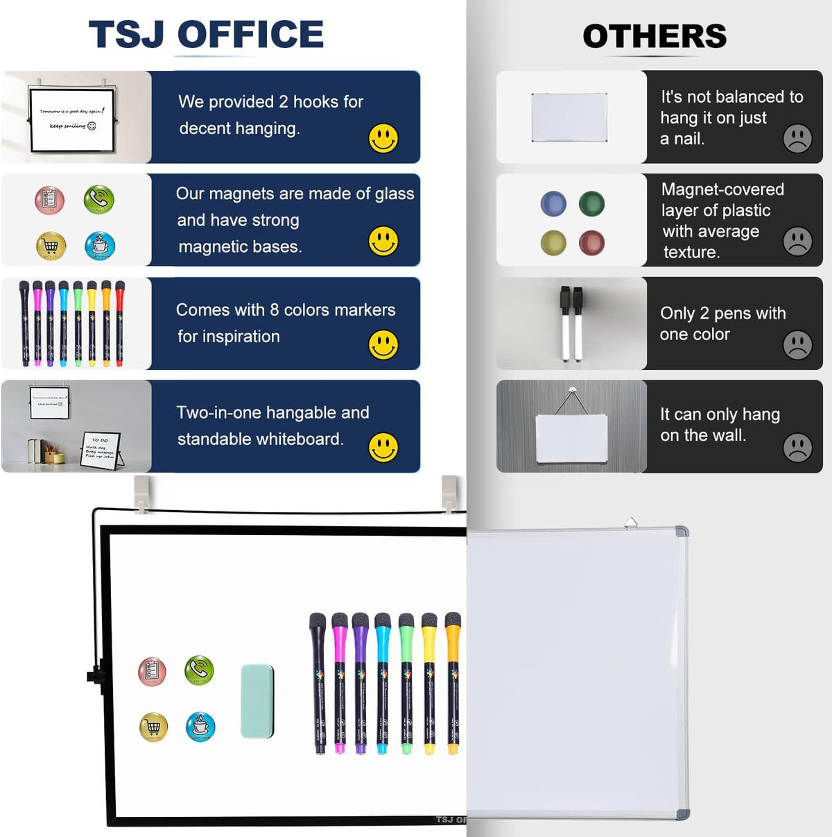 TSJ OFFICE Small White Board - 18 X 14 Inches Black Framed Dry Erase Board