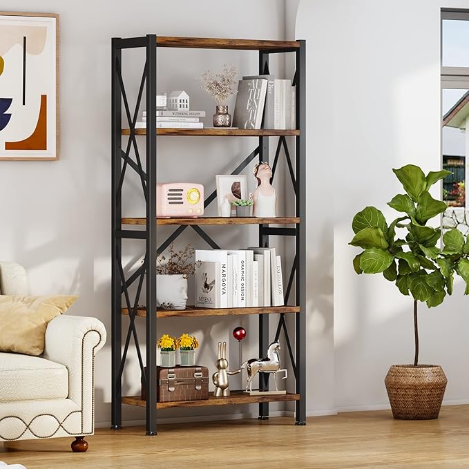 Homeiju 5-Tier Bookshelf, Wood Bookcase, Book Shelf - Image 2