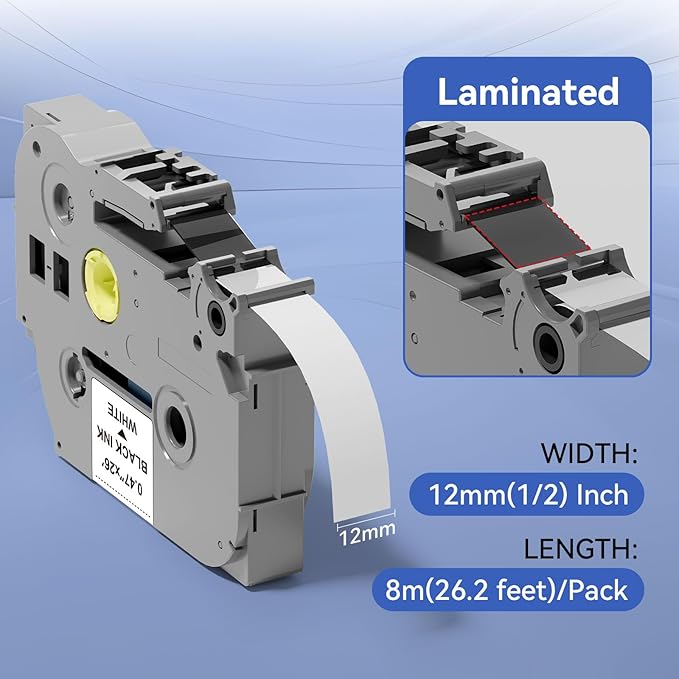 3pack 12mm 0.47 TZe TZ Tape Laminated White Label Maker Tape Replacement - Image 2