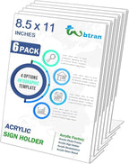 Wbtran Acrylic Sign Holder 8.5 x 11, 6 Pack Slanted Back Sign Holders by Wbtran