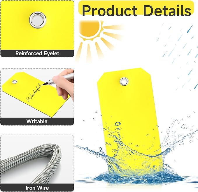 XUWAIDSGN 100Pcs Yellow Plastic Shipping Tags, 4 3/4" x 2 3/8", Waterproof - Image 3