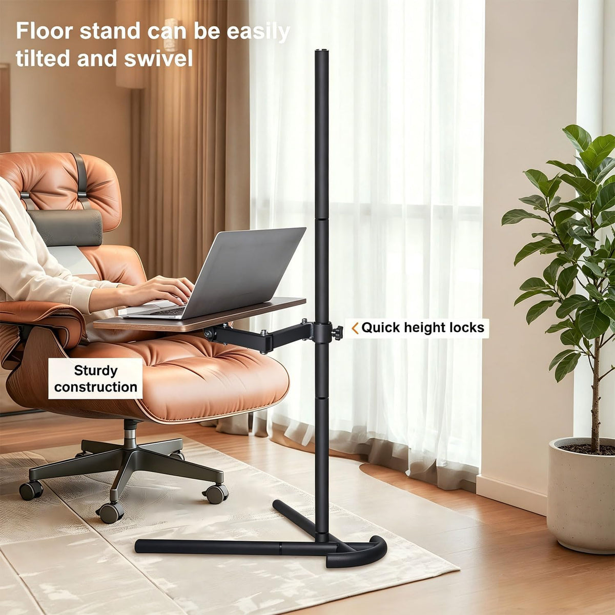Adjustable Laptop Floor Stand for Bed, Couch, and Standing Desk Use, Large Si...