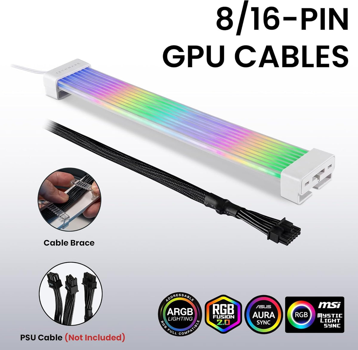 TECWARE Flex RGB Cable Cover Kit | Compatible with 24-Pin Motherboard and 8-P...