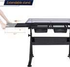 Yaheetech Drawing Table, Art Craft Desk with Adjustable Tabletop, Painters/Artist Work Station, Study Table with Stool, Tempered Glass Top