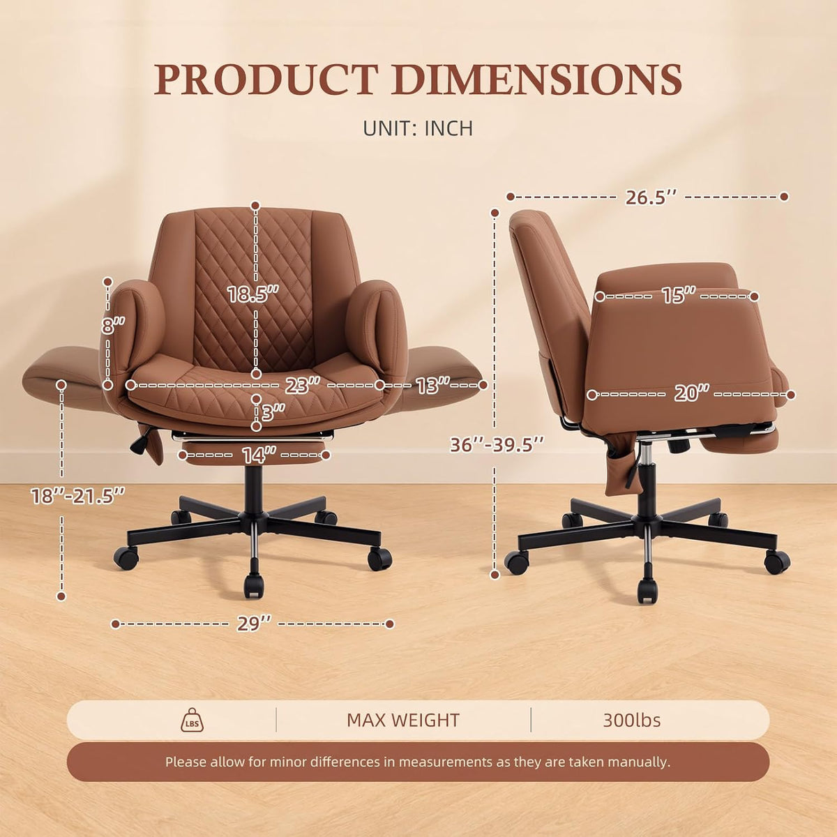 Criss Cross Office Chair with Footrest, Scratch-Resistant PU Leather, Brown