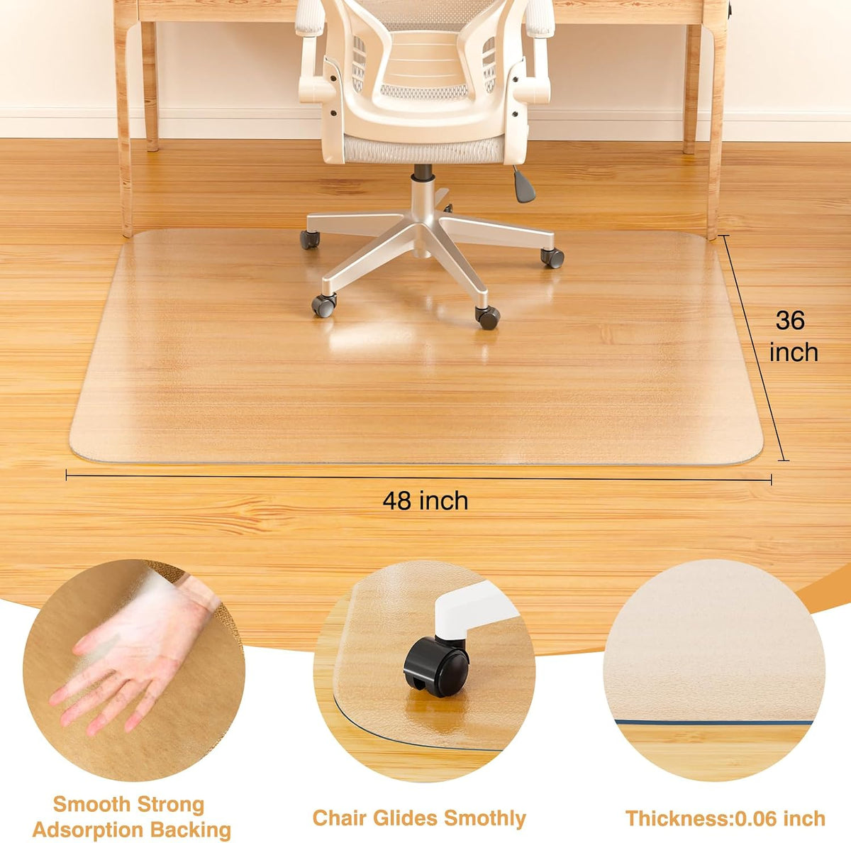 Office Chair Mat for Hardwood Floor, 36" x 48" Clear Plastic
