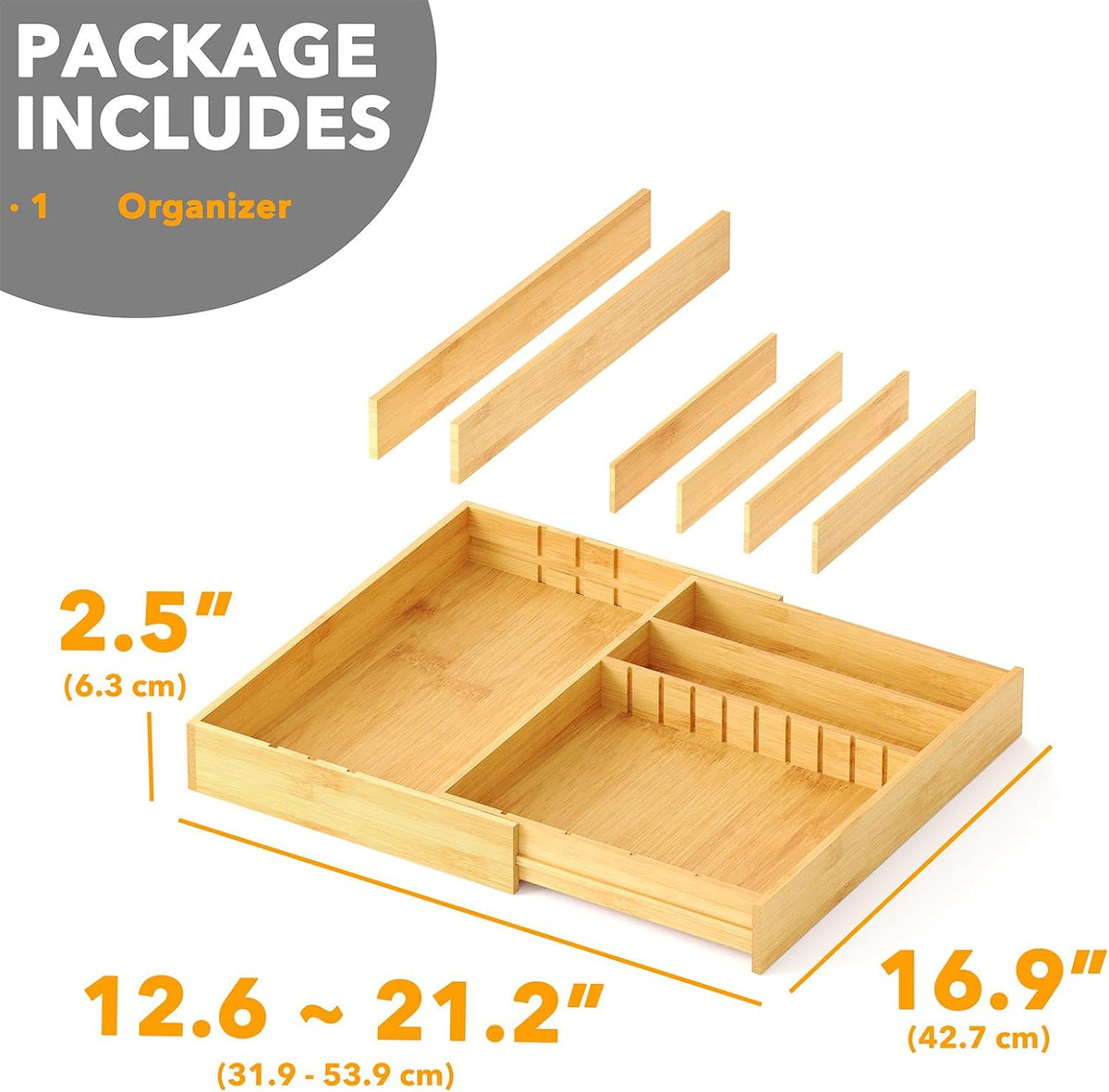 SpaceAid 2.5" High Bamboo Silverware Drawer Organizer with Labels, Kitch...