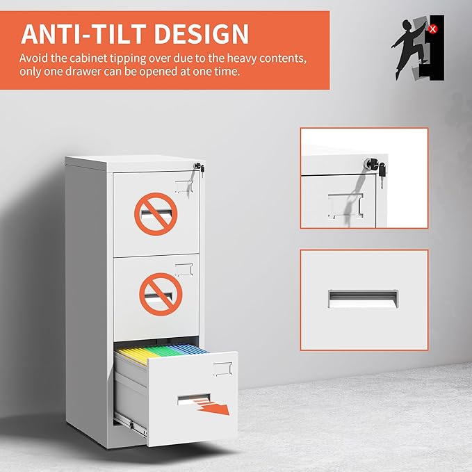 OPTYMIRA 3 Drawer Metal File Cabinet - Image 5