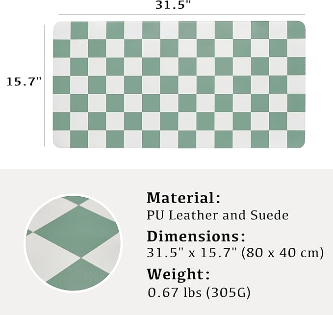Ohocut Checkered Desk Mat, Large Cute Aesthetic Retro PU Leather Computer - Image 3
