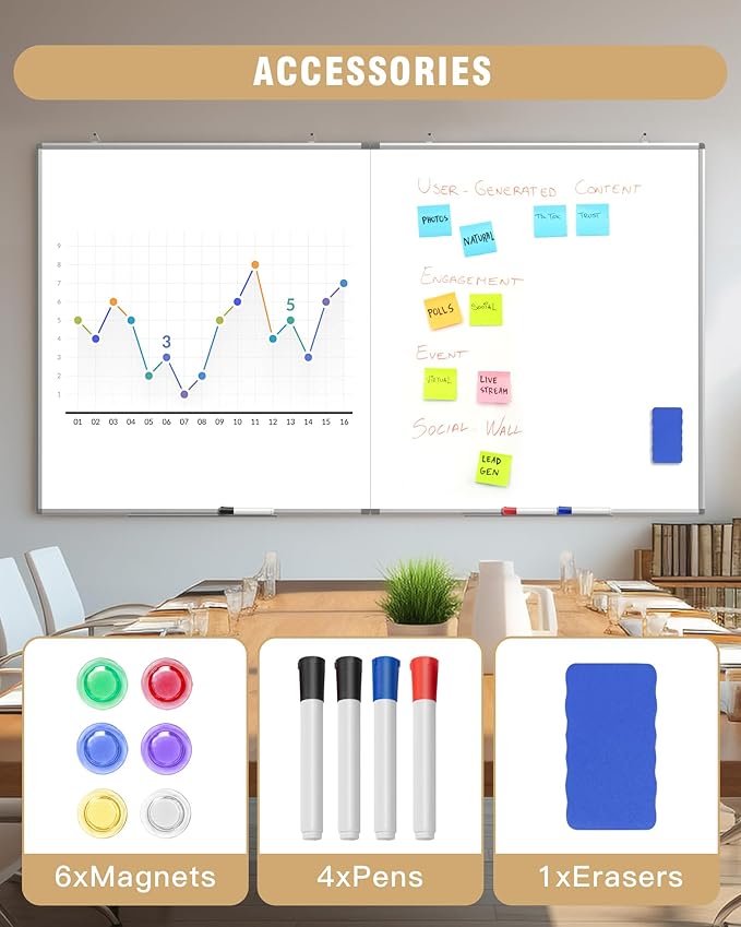 72"X 40" Large Magnetic Dry Erase Whiteboard, Removable Wall Hanging Board - Image 5