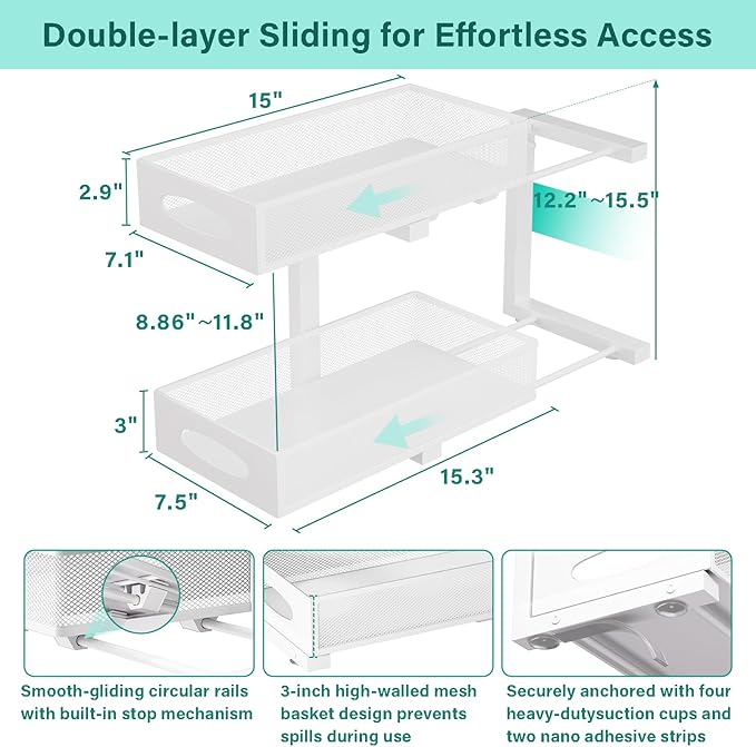 Beleeb Under Sink Organizer, 2 Pack 2 Tier Metal Slide Out Pull Out Cabinet - Image 2