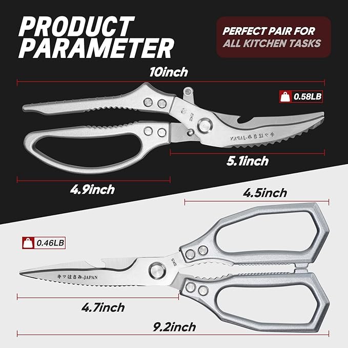TIVOLI Kitchen Scissors Set Silver, Japanese Stainless Steel Kitchen Shears - Image 5