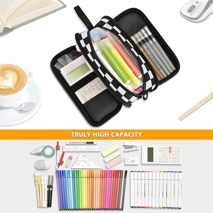 BOENLE Custom Black White Checkered Pattern Pencil Case Box Boys Girls - Image 4