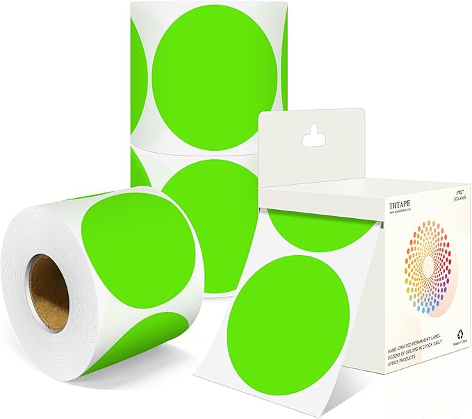 3 Inch Round Colored Dot Stickers, 4 Rolls in Dispenser Box by Unknown