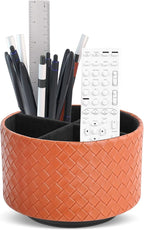 Hennaja Round Leather Art Supply Organizer, Remote Control Holder, 360 Degree by Hennaja
