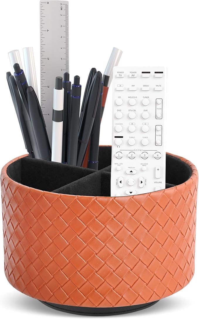 Hennaja Round Leather Art Supply Organizer, Remote Control Holder, 360 Degree by Hennaja