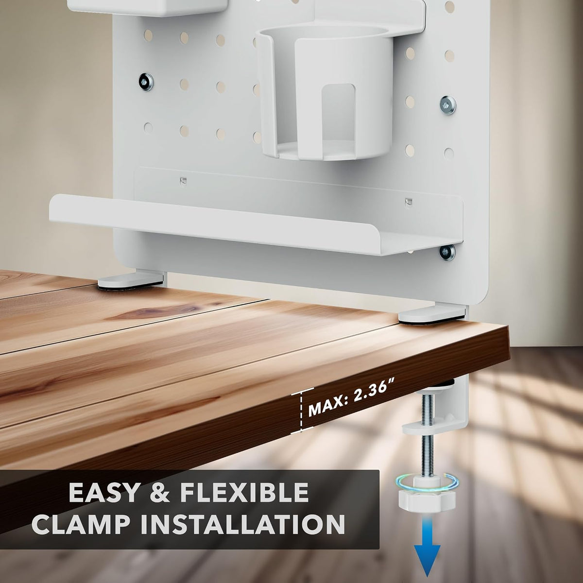 Mount-It! Clamp-On Desk Pegboard Organizer, White