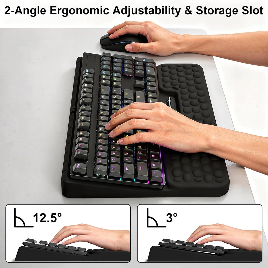 Ergonomic Keyboard Stand with Soft Memory Foam Wrist Rest for Office | Computer Keyboard Pad with Wrist Support,Keyboard Riser Holder Lift Tray,Desk Wrist Pad for Home, School - Black